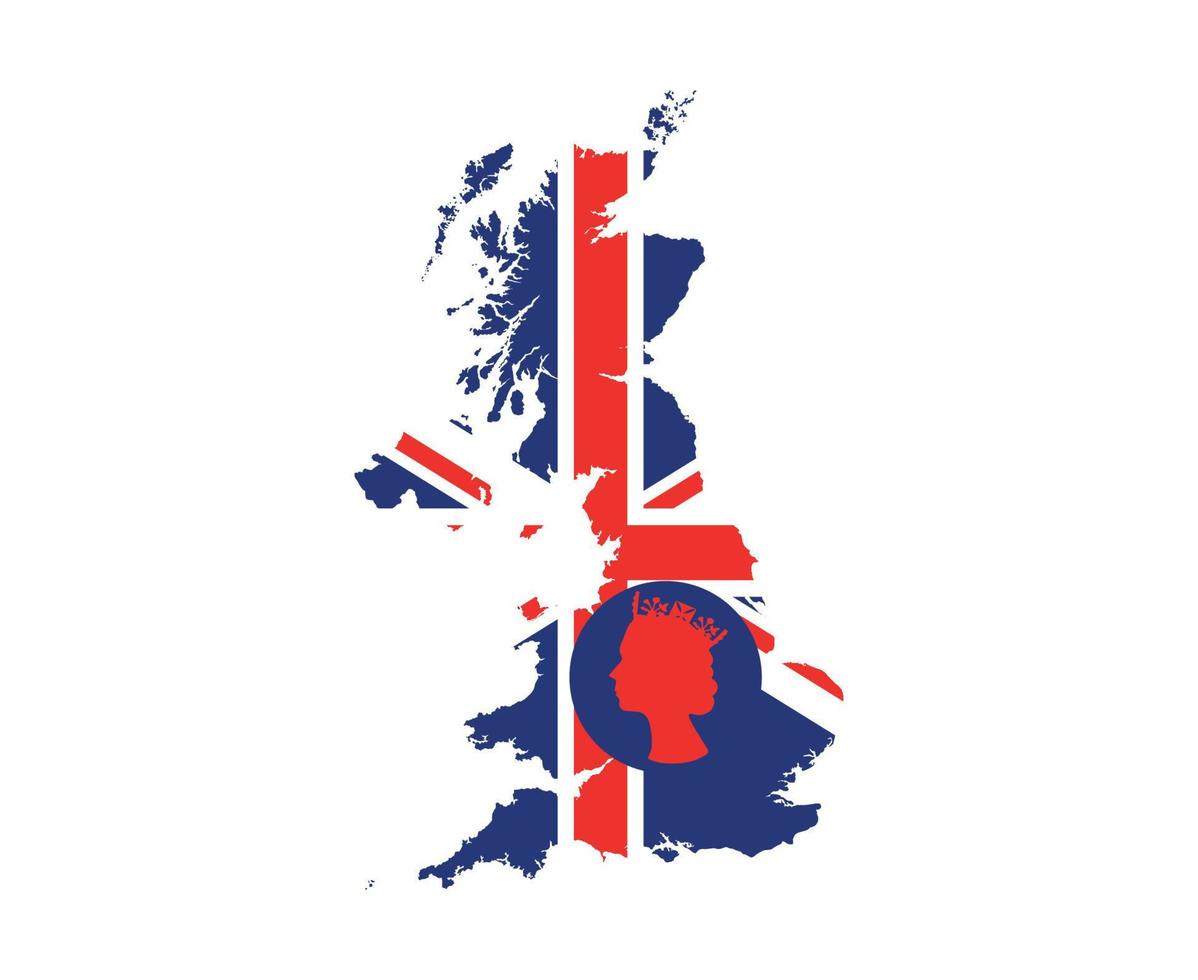 Elizabeth drottning ansikte röd med brittiskt förenad rike flagga nationell Europa emblem Karta ikon vektor illustration abstrakt design element