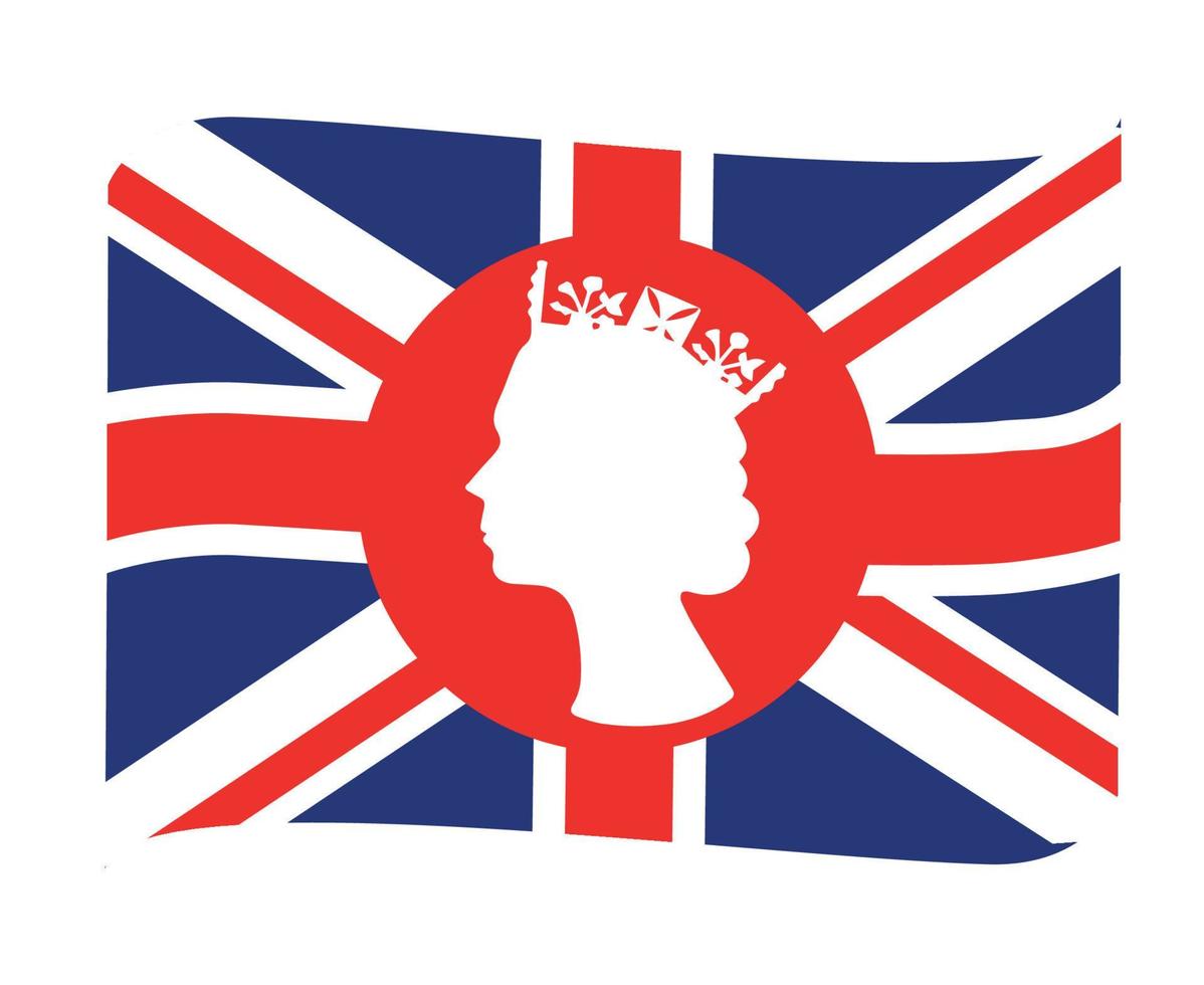 elizabeth königin gesicht rot und weiß mit britischer flagge des vereinigten königreichs national europa emblem band symbol vektor illustration abstraktes design element