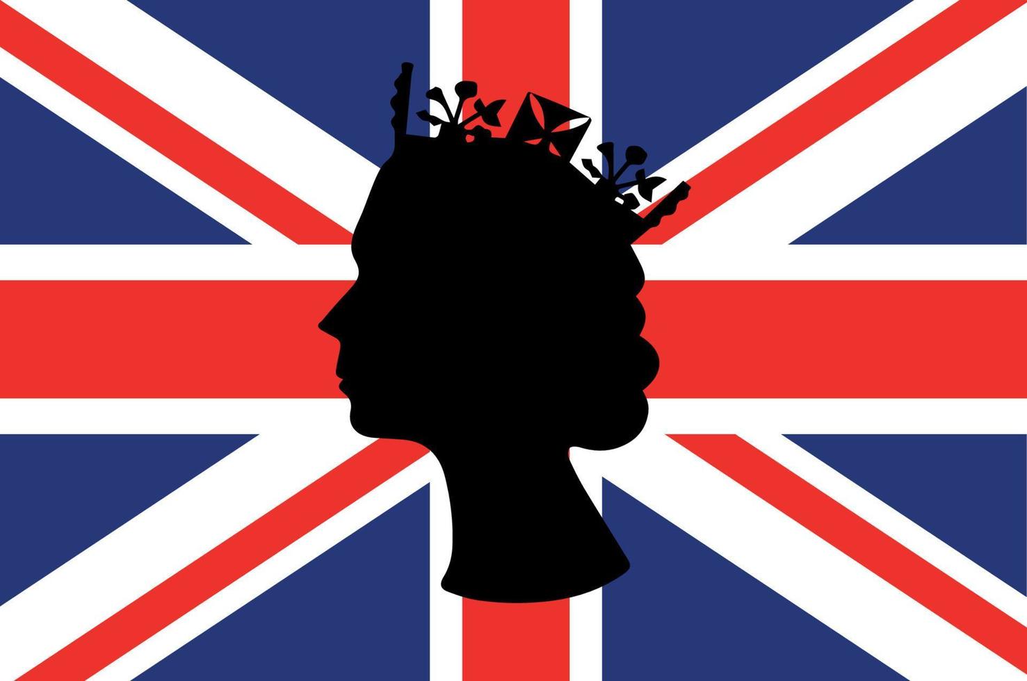 Elizabeth Queen Gesicht schwarz mit britischer Flagge des Vereinigten Königreichs nationales Europa Emblem Symbol Vektor Illustration abstraktes Gestaltungselement