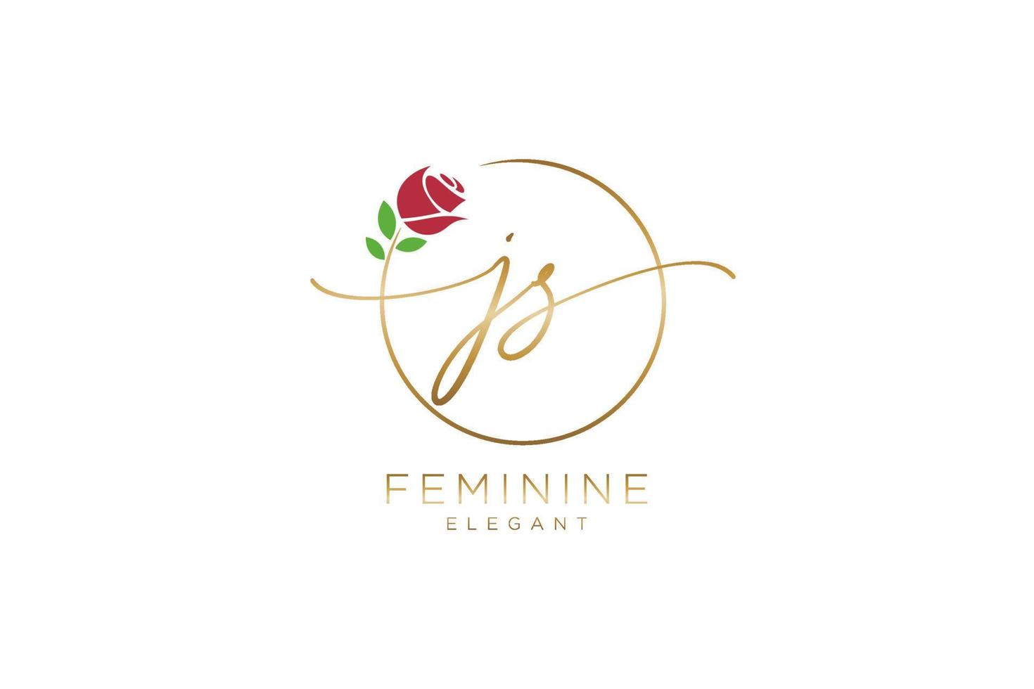 första js feminin logotyp skönhet monogram och elegant logotyp design, handstil logotyp av första signatur, bröllop, mode, blommig och botanisk med kreativ mall. vektor