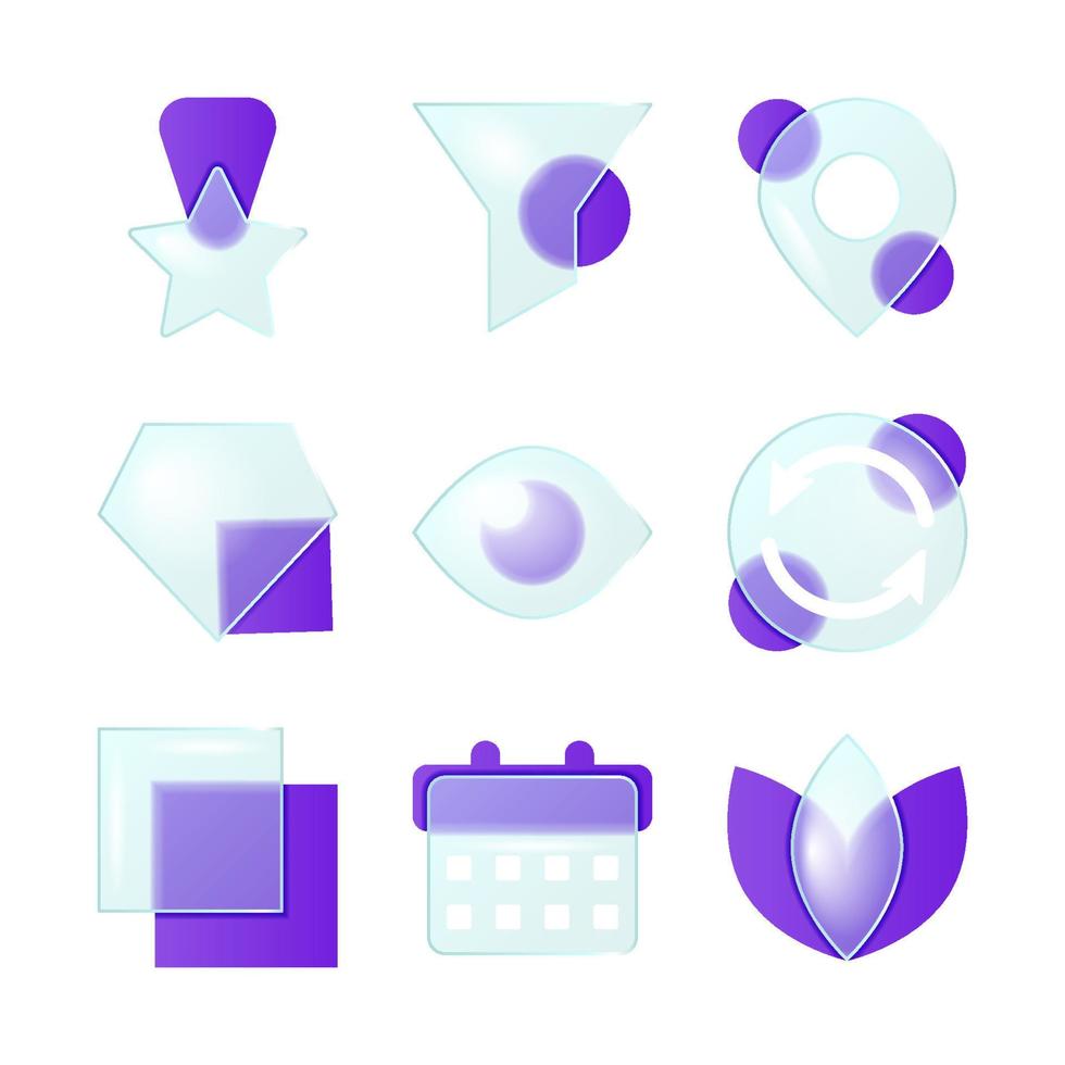 Glas-Morphismus trendiger Stil-Icon-Set vektor