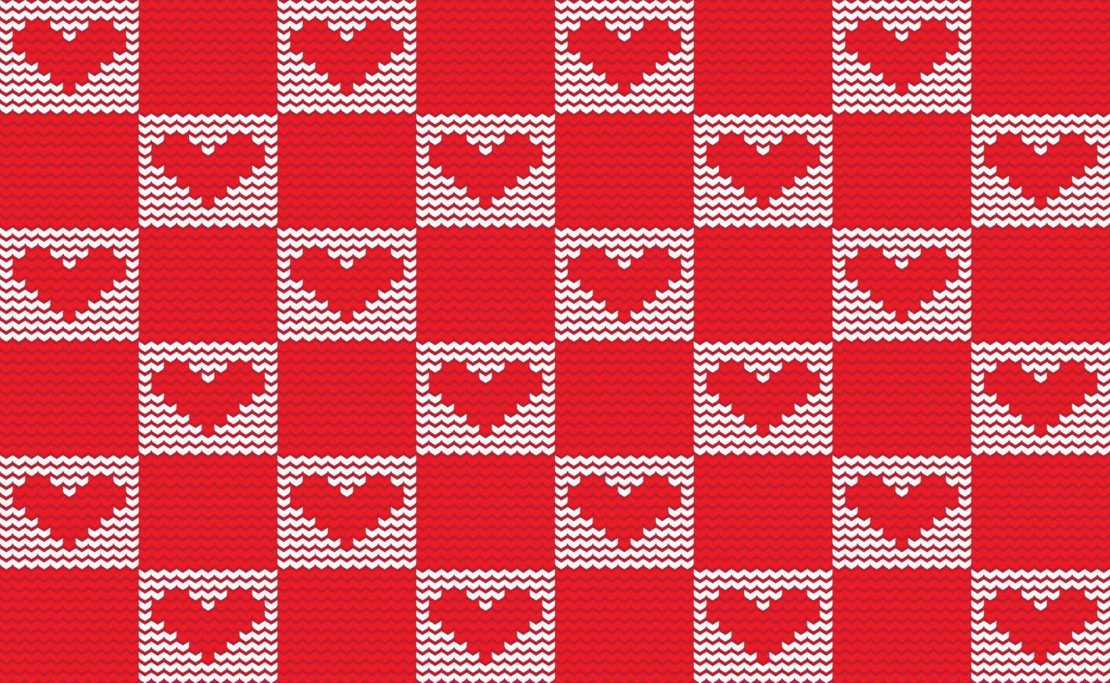 Herz-Strickmuster-Vektor, Kreuzstich-Liebes-Valentinsgrußhintergrund, rotes und weißes Stickereibeschaffenheitsdesign vektor