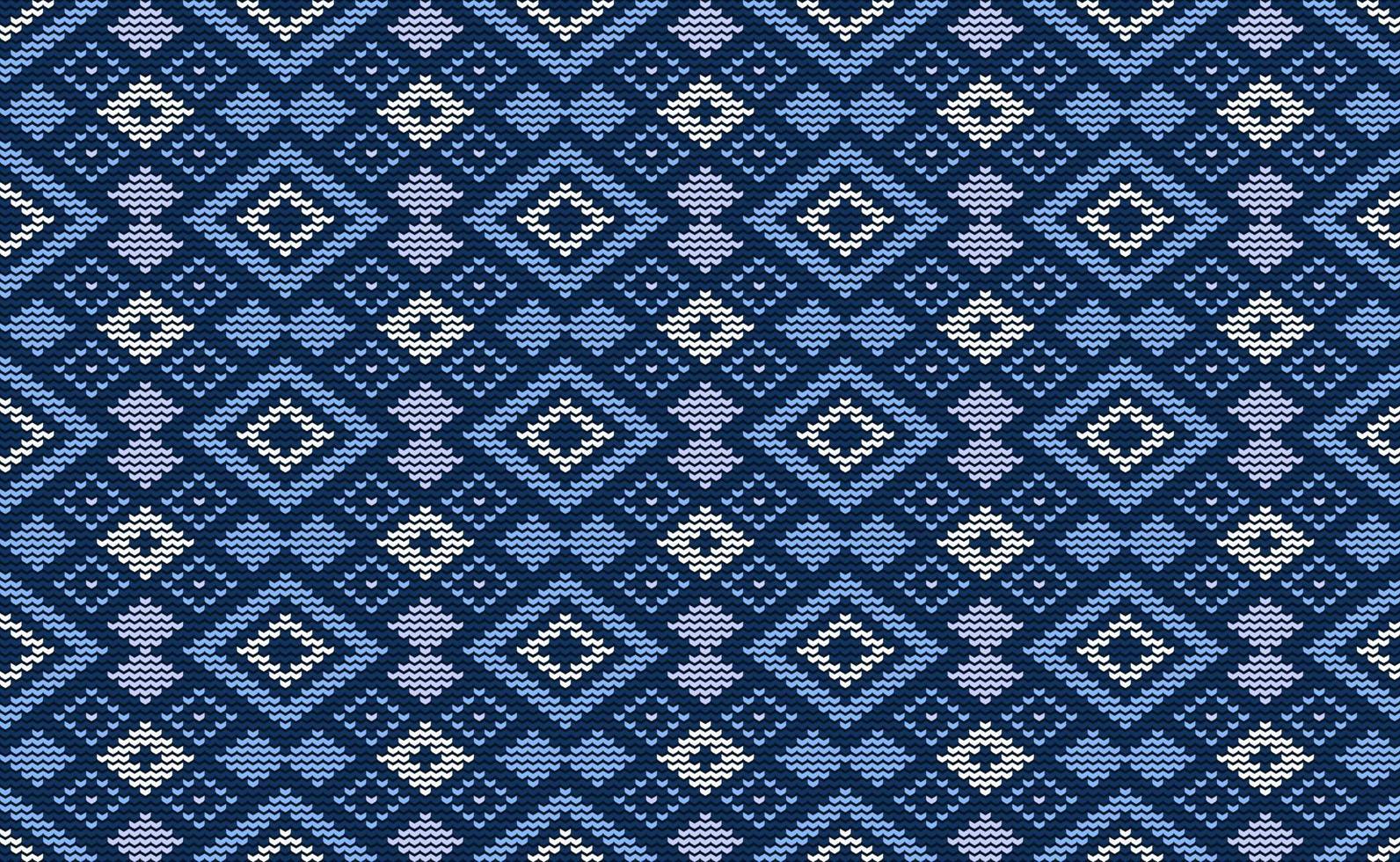 blauer und lila gestrickter Mustervektor, diagonaler Hintergrund der Rautenstickerei, quadratische Ikat-Wiederholung Retro vektor