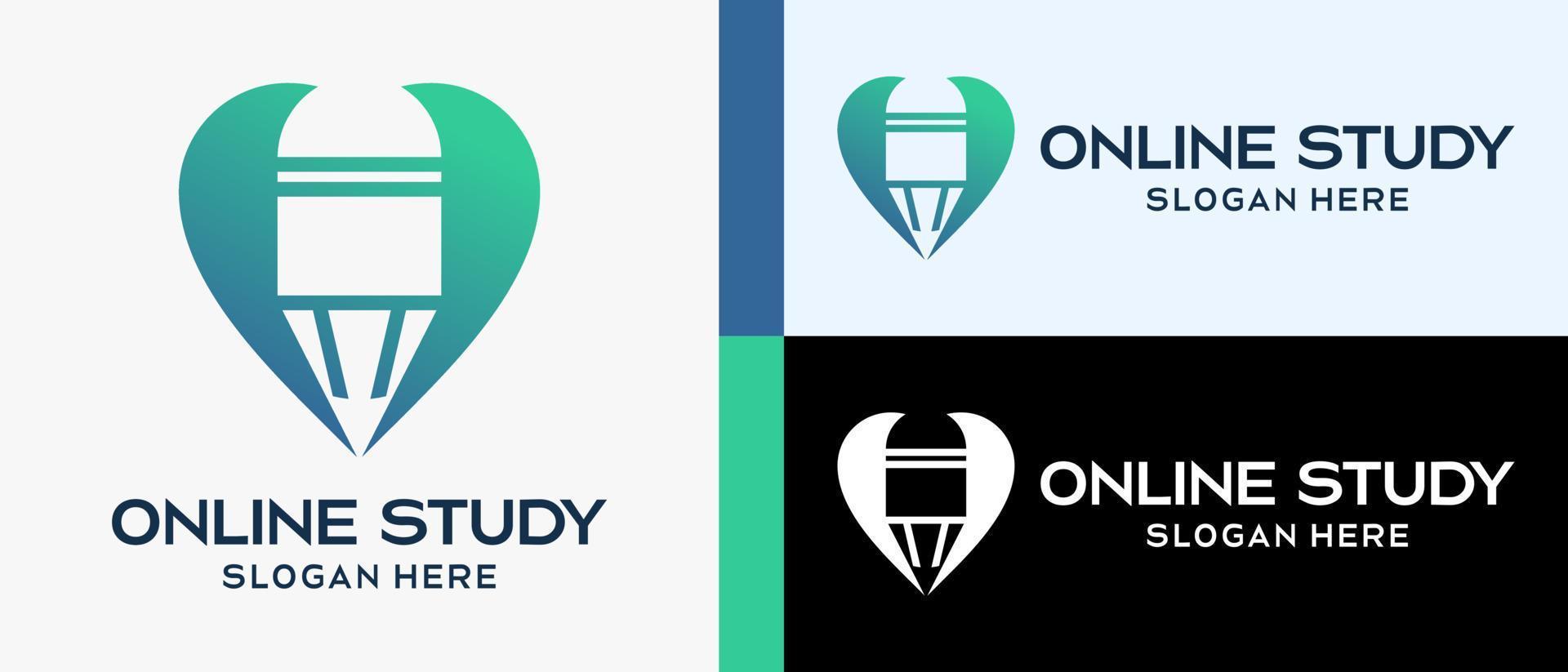 uppkopplad studie logotyp design mall, penna eller penna ikon i hjärta. enkel och Häftigt utbildning logotyp illustration vektor