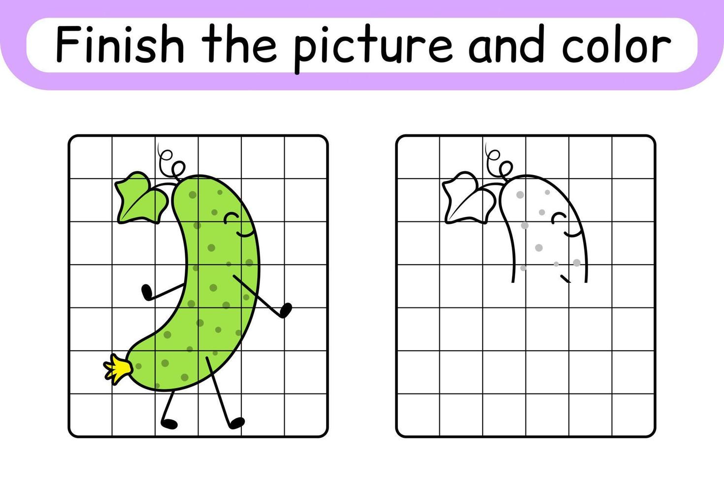 komplett de bild gurka. kopia de bild och Färg. Avsluta de bild. färg bok. pedagogisk teckning övning spel för barn vektor