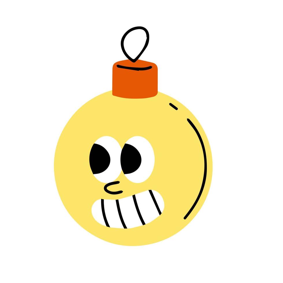 jul karaktär - komisk krans boll med ansikte. abstrakt roligt gul cirkel med ögon. ny år klistermärke. vektor