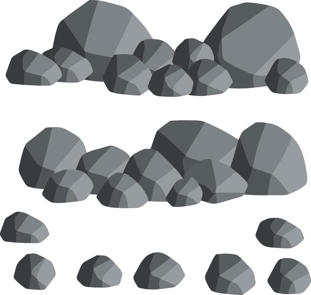 naturliga murstenar och släta och rundade grå stenar. inslag av skogar, berg och grottor med kullersten. tecknad platt illustration vektor