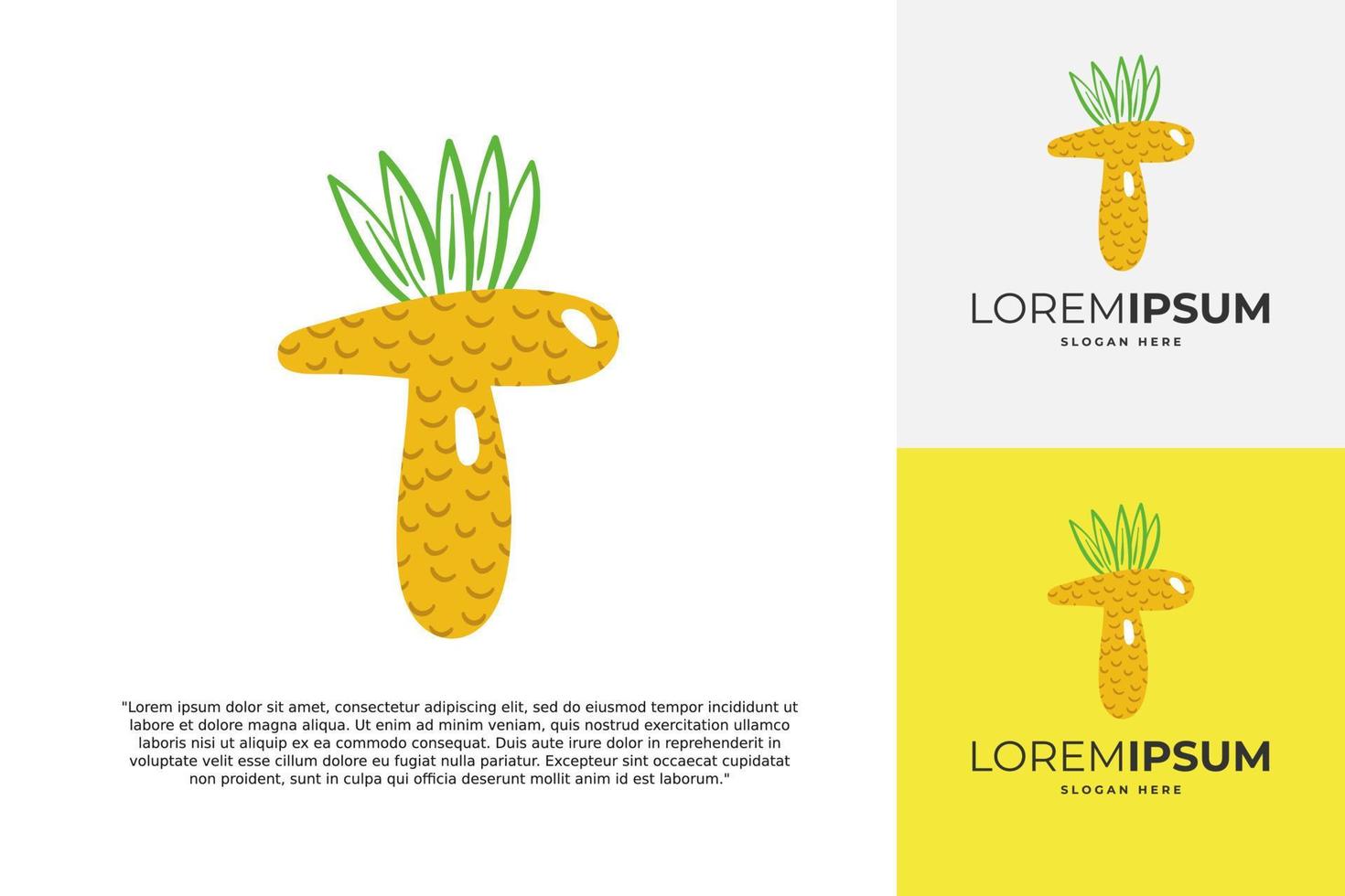 t brev logotyp tillverkad av ananas. frukt handgjort kalligrafi för jordbruks identitet, restaurang kort, barn t-shirt, sommar grafik, etc vektor