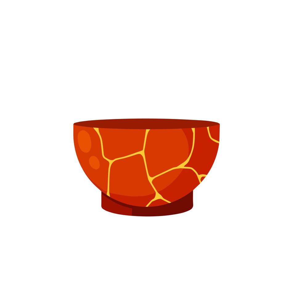 Kintsugi - japanische Kunst. geklebte Tasse für die Teezeremonie. Restaurierung von zerbrochenem Keramik- und Tongeschirr. Goldrisse und Scherben. asiatische Kultur. flache Abbildung vektor