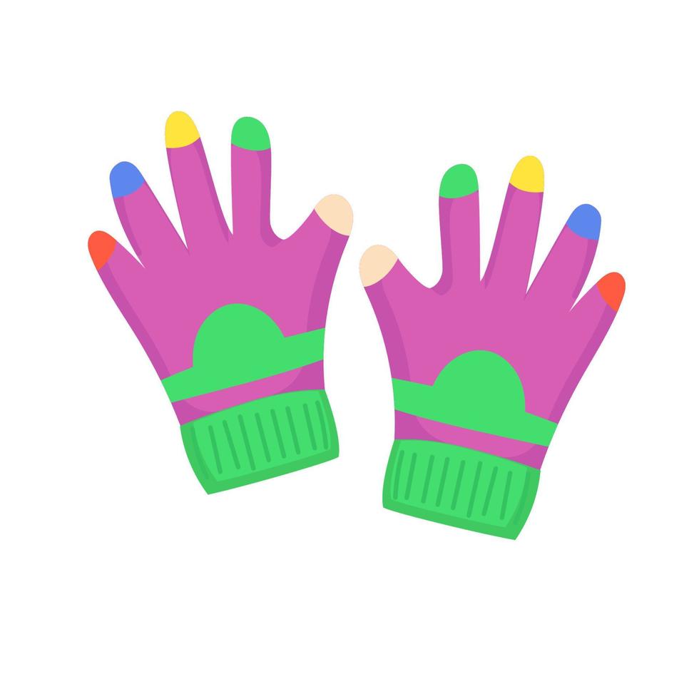 Kinderhandschuhe und Cartoon-Person Kinderhandschuhhand mit dem Finger. gestricktes symbol für winterkleidung und schutz. warme Kleidung und warme Handschuhe. handschuh babybekleidung und weihnachtsaktivitätskonzept vektor