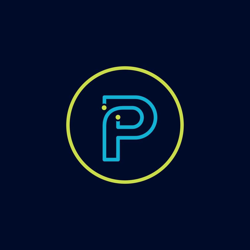 cirkel den logotyp brev p tech programvara digital logotyp vektor
