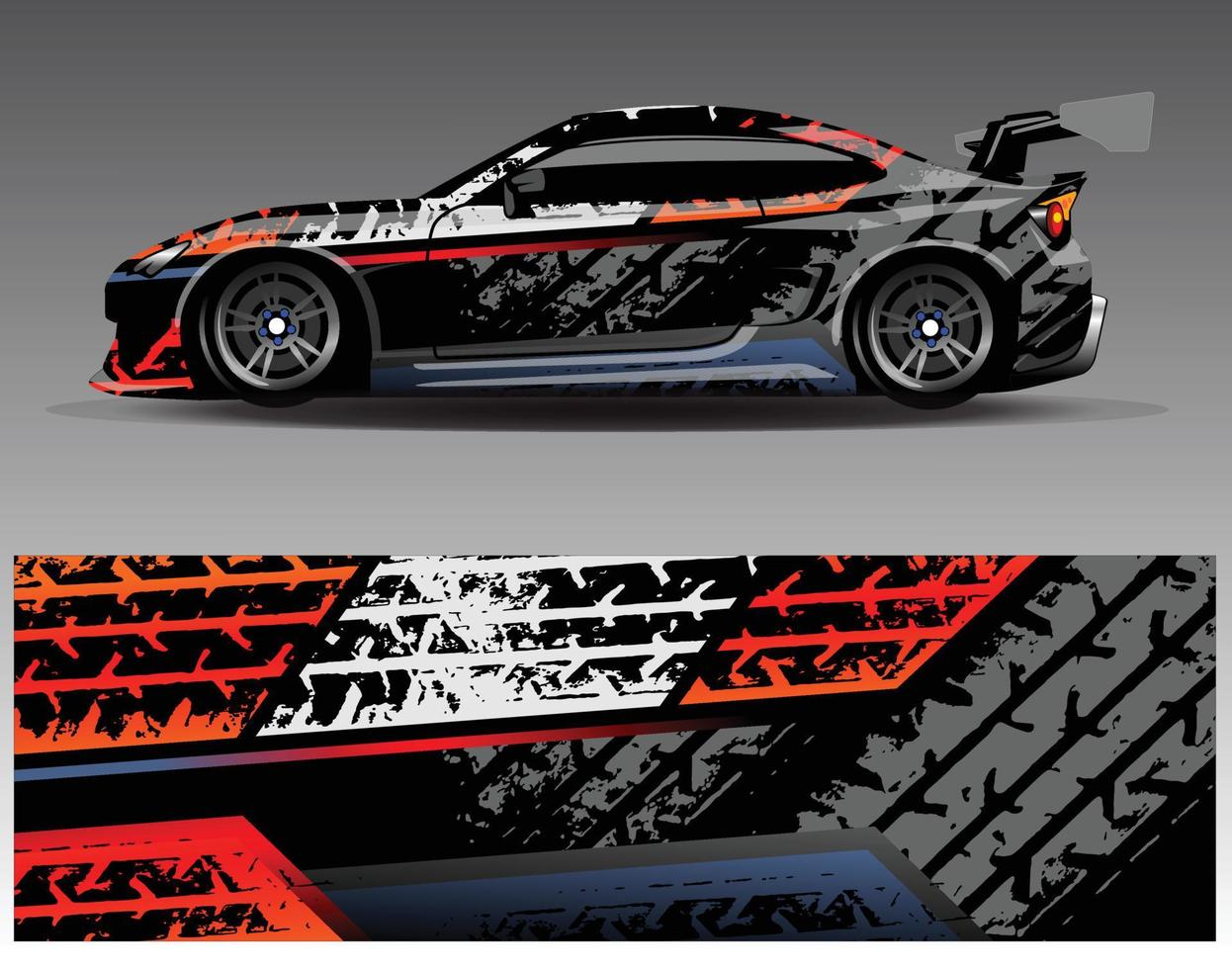 Auto-Wrap-Design-Vektor. grafische abstrakte Streifen-Rennhintergrund-Kit-Designs für Wrap-Fahrzeug-Rennwagen-Rallye-Abenteuer und Lackierungen vektor