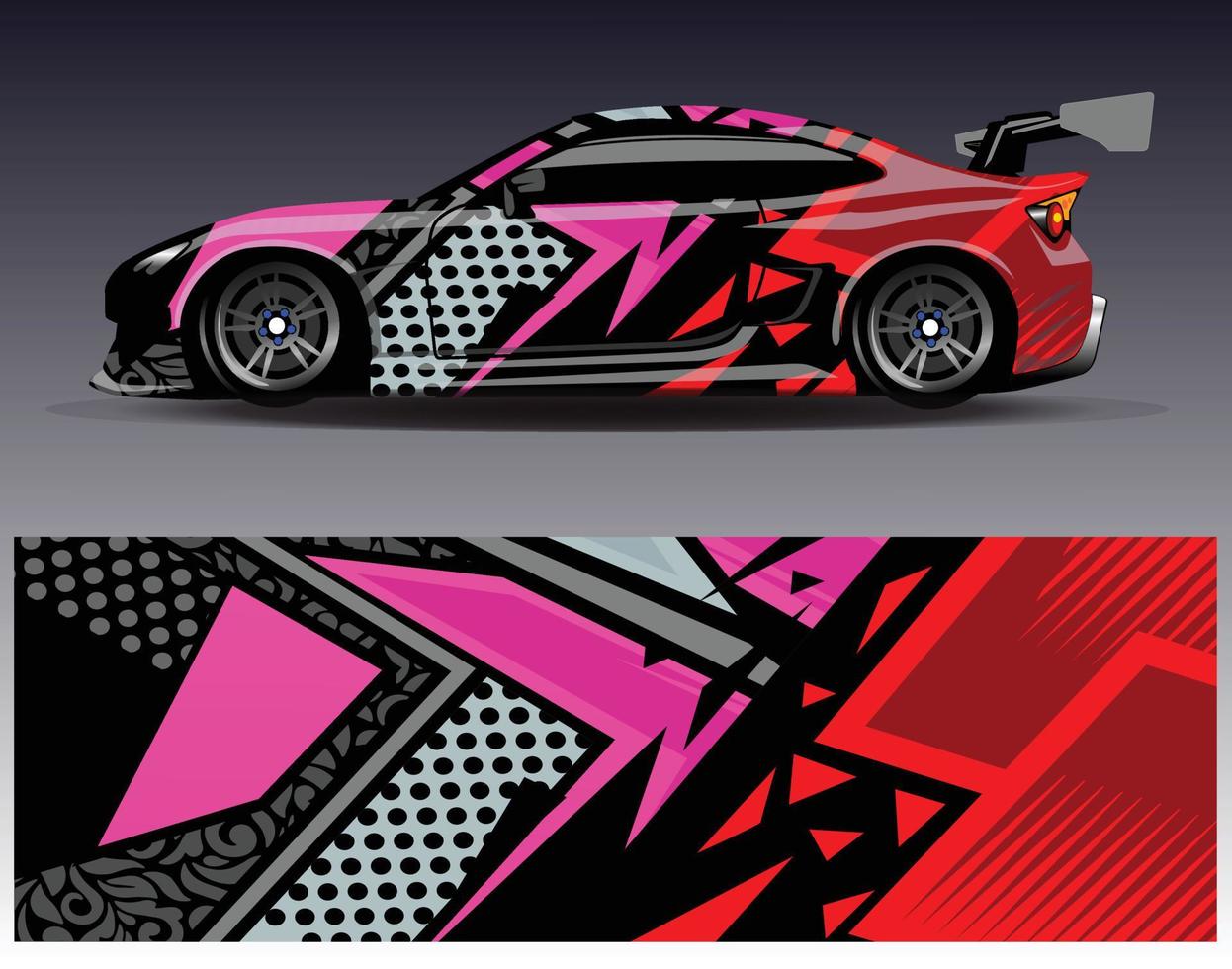 Auto-Wrap-Design-Vektor. grafische abstrakte Streifen-Rennhintergrund-Kit-Designs für Wrap-Fahrzeug-Rennwagen-Rallye-Abenteuer und Lackierungen vektor