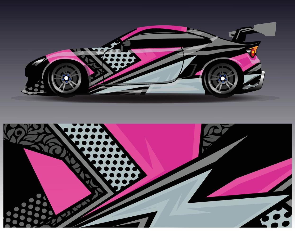 Auto-Wrap-Design-Vektor. grafische abstrakte Streifen-Rennhintergrund-Kit-Designs für Wrap-Fahrzeug-Rennwagen-Rallye-Abenteuer und Lackierungen vektor