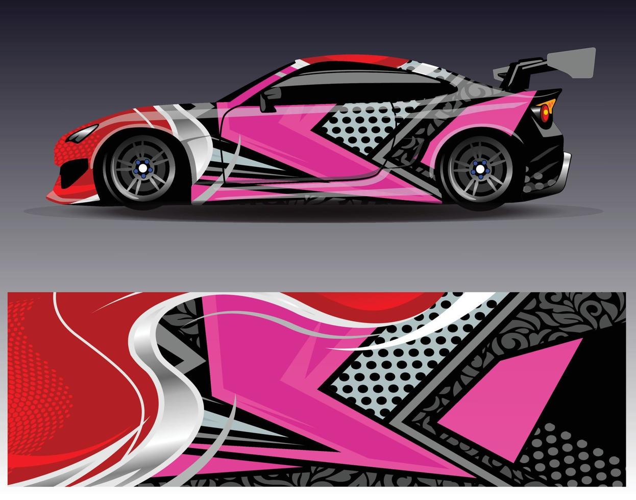 Auto-Wrap-Design-Vektor. grafische abstrakte Streifen-Rennhintergrund-Kit-Designs für Wrap-Fahrzeug-Rennwagen-Rallye-Abenteuer und Lackierungen vektor