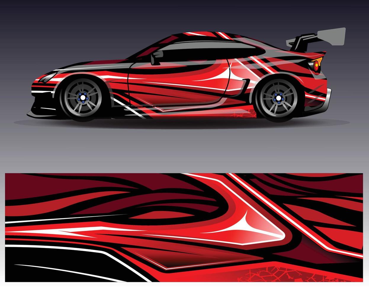 bil wrap design vektor. grafisk abstrakt stripe racing bakgrund kit designs för wrap fordon racer bil rally äventyr och livery vektor