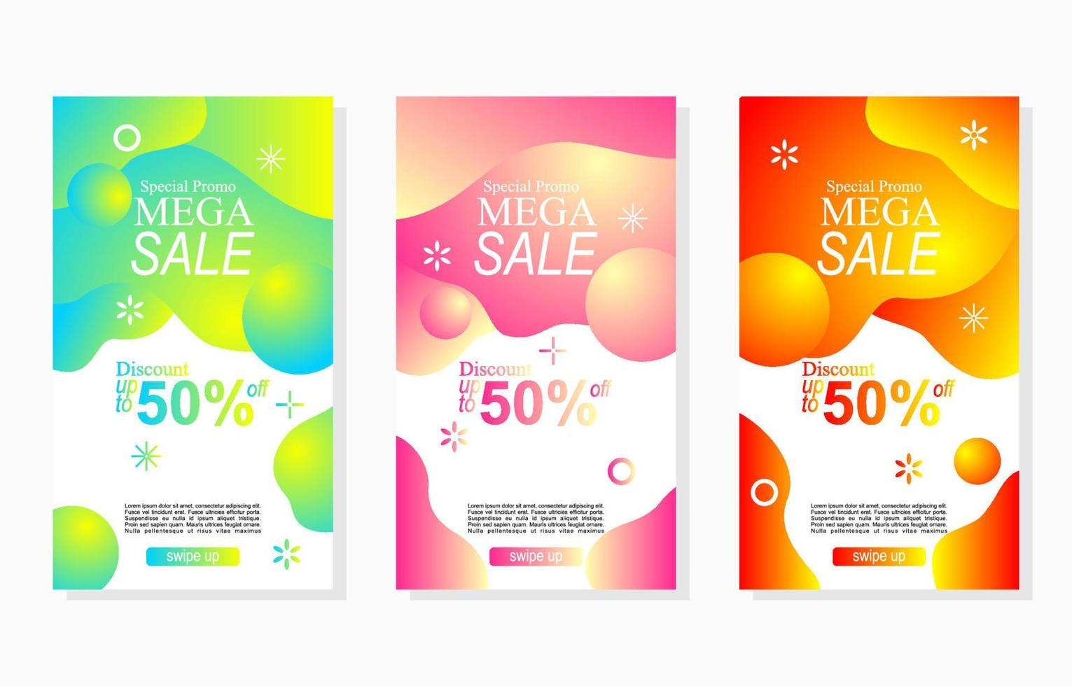uppsättning av färgrik försäljning etiketter med abstrakt lutning flytande ram för social media annons och befordran vektor
