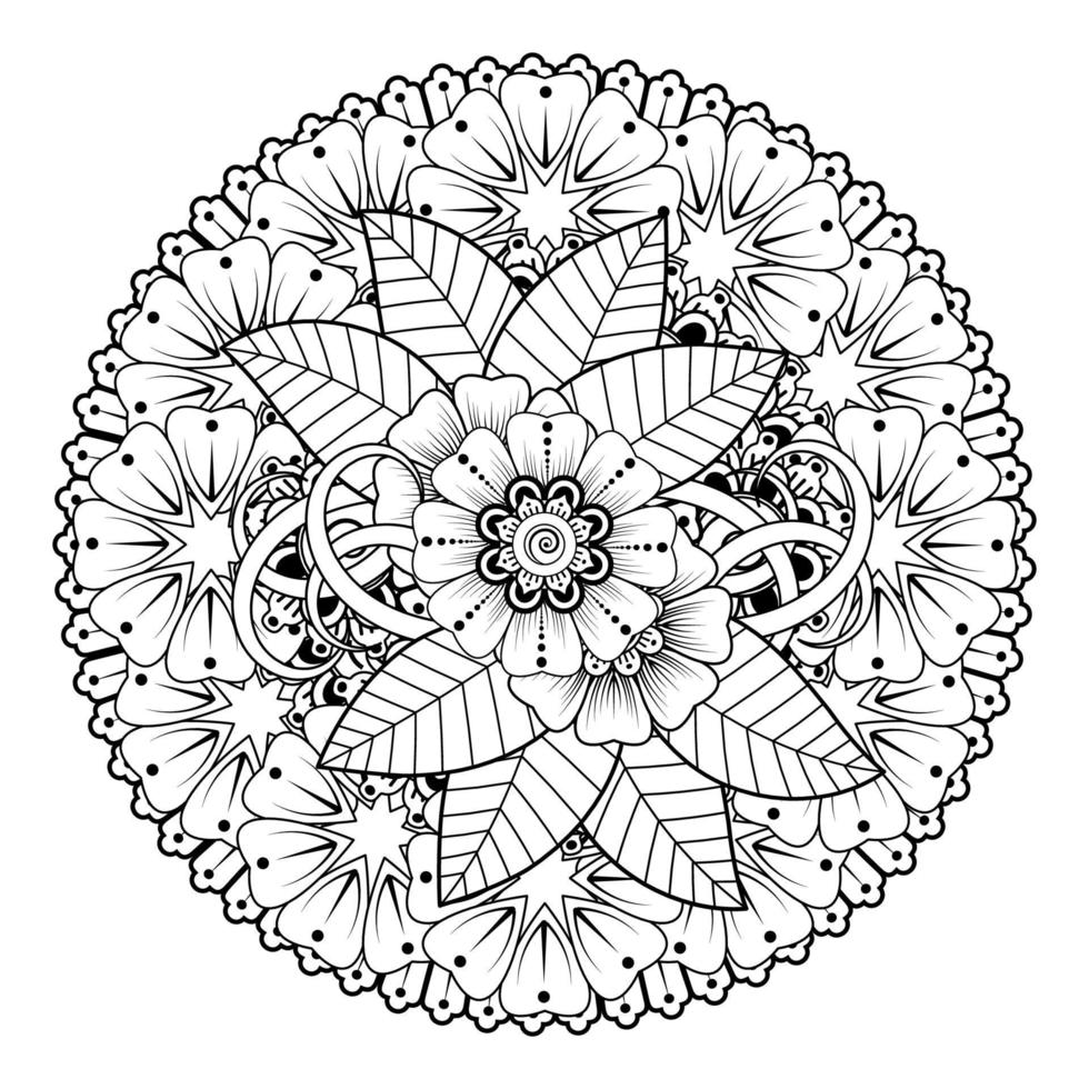 cirkulärt mönster i form av mandala för henna, mehndi, tatuering, dekoration. dekorativ prydnad i etnisk orientalisk stil. målarbok sida. vektor