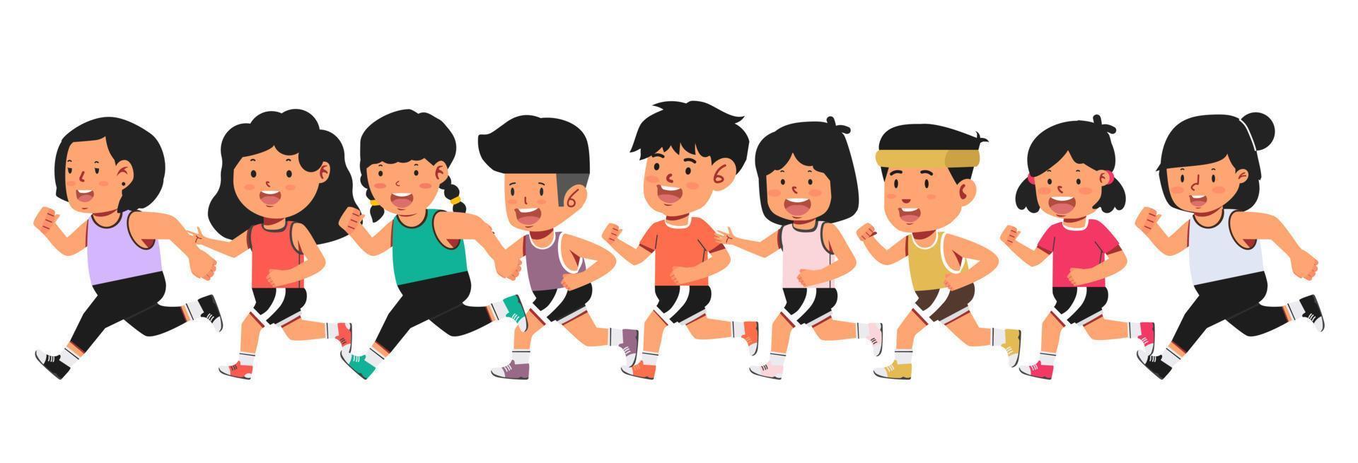 unge bär enhetlig för springa maraton lopp grupp uppsättning vektor