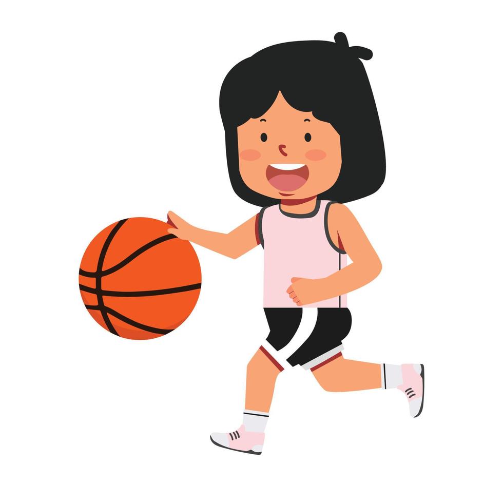 ung flicka unge spelar basketboll vektor
