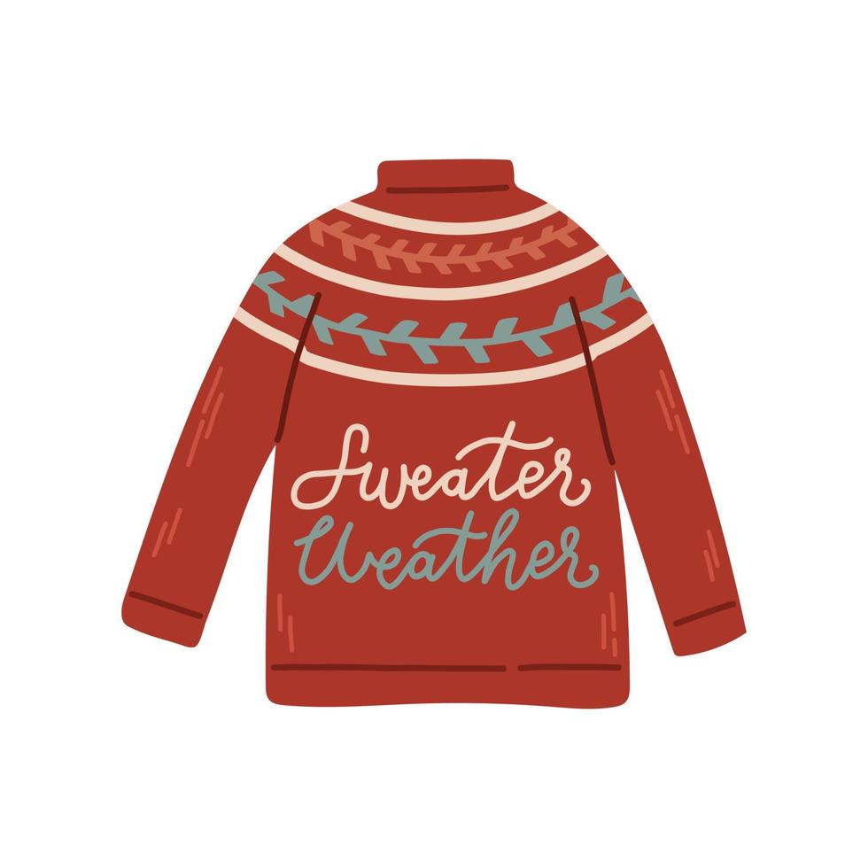 weihnachtsstrickpullover mit winterzitat für karten und aufkleber isolierte vektorillustration vektor