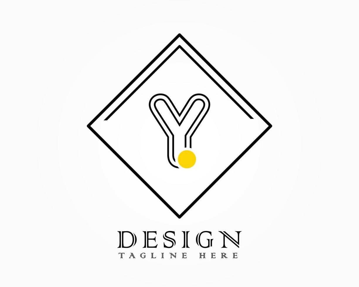 Logo-Design-Vorlage mit dem Buchstaben y des Alphabets in einer Box mit gelben abgerundeten Markierungen vektor