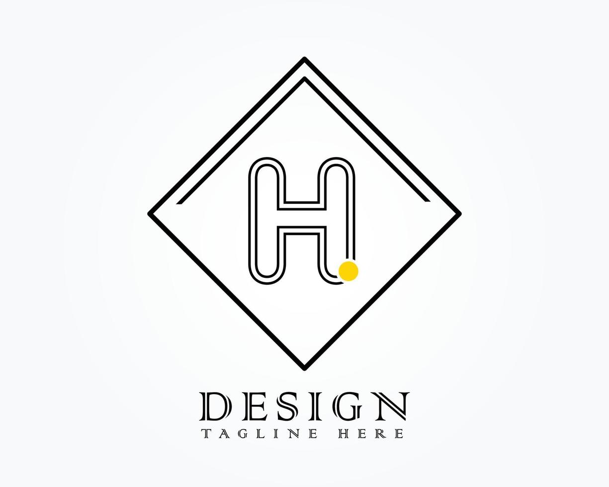 Logo-Design-Vorlage mit dem Buchstaben h des Alphabets in einer Box mit gelben abgerundeten Markierungen vektor