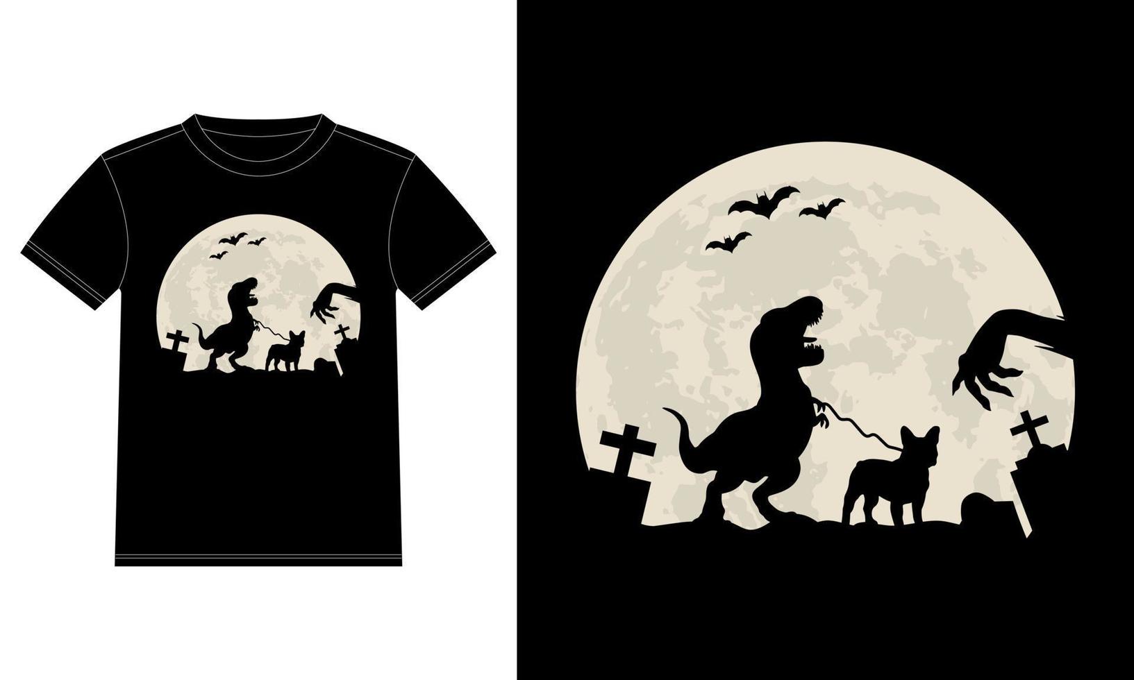 franska bulldogg dinosaurie måne rolig halloween t-shirt vektor