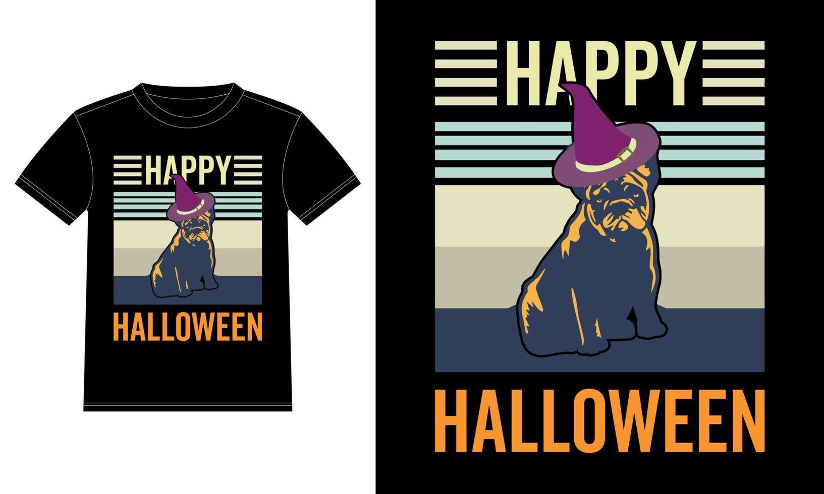 Halloween-Kap der französischen Bulldogge lustiger Vintager glücklicher Halloween-T - Shirt vektor