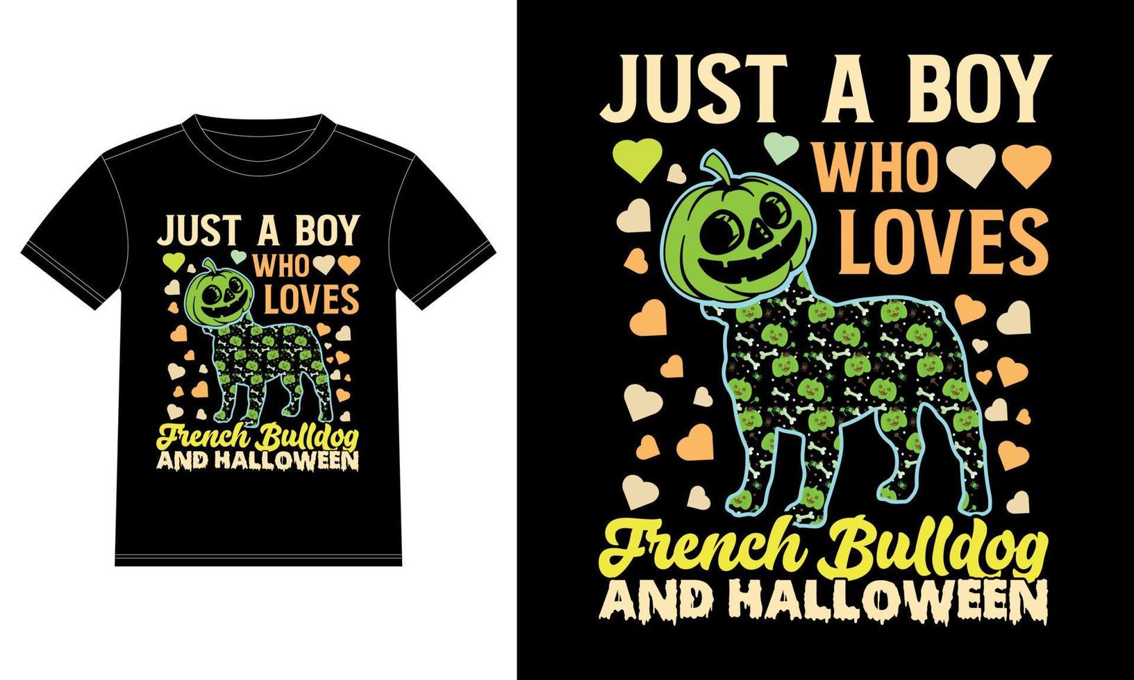 nur ein Junge, der französische Bulldogge und lustiges T-Shirt Halloweens liebt vektor