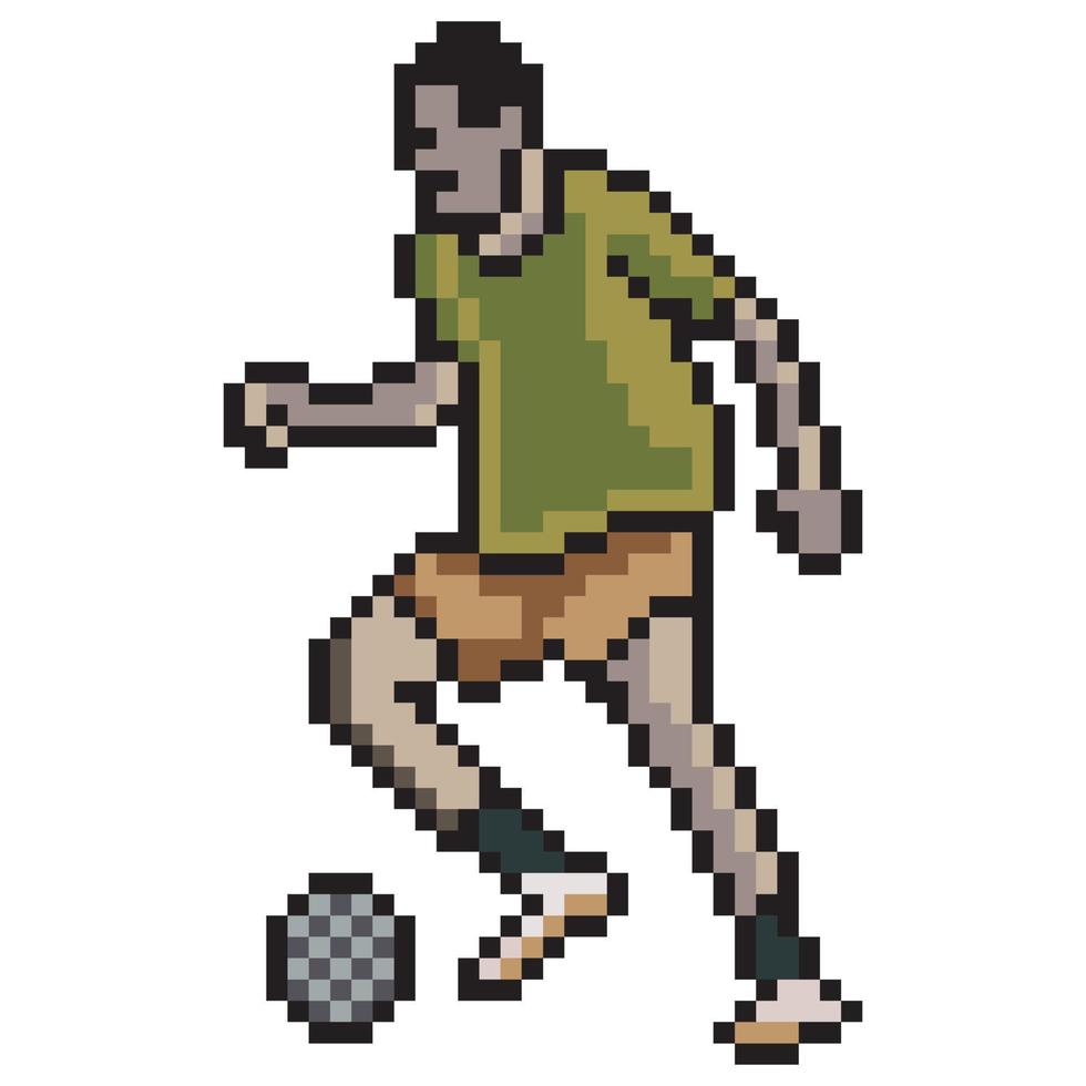 fotbollsspelare sparkar boll med pixelkonst. vektor illustration