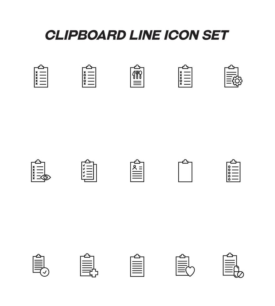 skrivning styrelse linje ikon uppsättning. samling av redigerbar stroke för webb webbplatser, applikationer, annonser. linje ikoner av Urklipp med biljard, går över, restaurang meny, återuppta, recept, kontrakt vektor