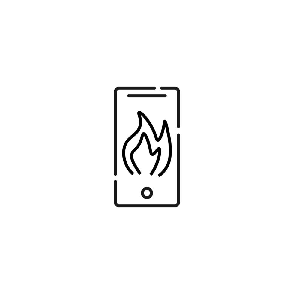 Anzeige des Telefons. Vektorliniensymbol im modernen flachen Stil gezeichnet. perfekt für Website, Geschäfte, Internetseiten. editierbarer Strich. Liniensymbol von Feuer oder Flamme auf dem Display des Telefons vektor