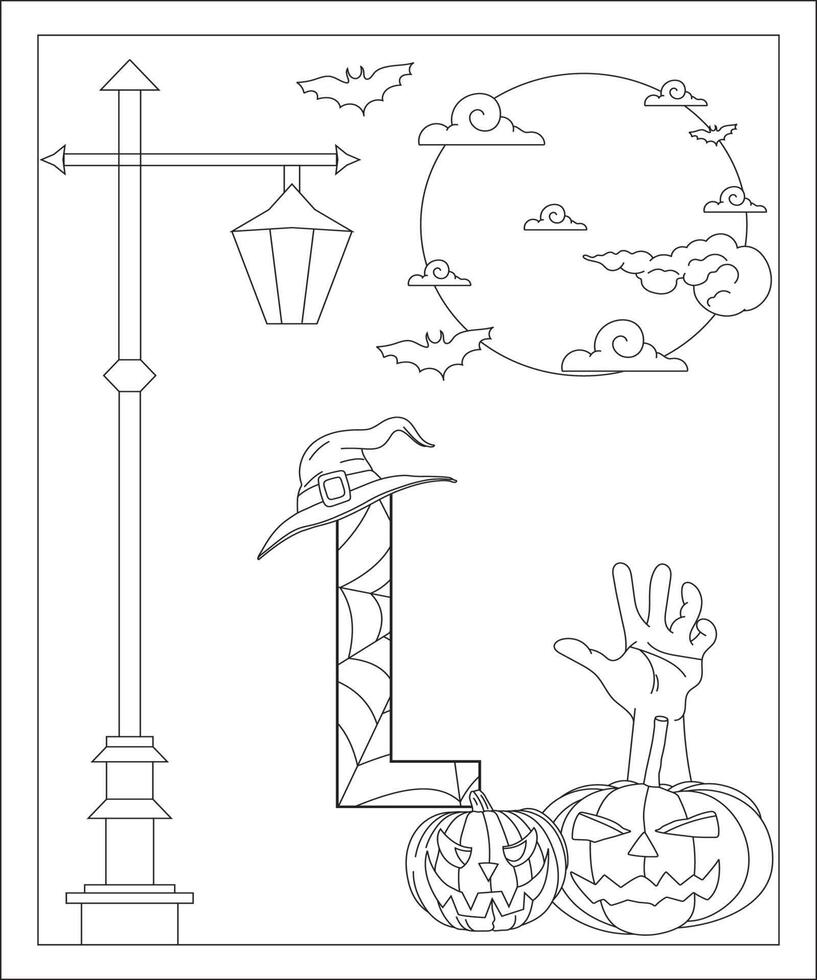 alfabet färg sida med halloween stil. ABC färg sida - brev l fri vektor fri vektor