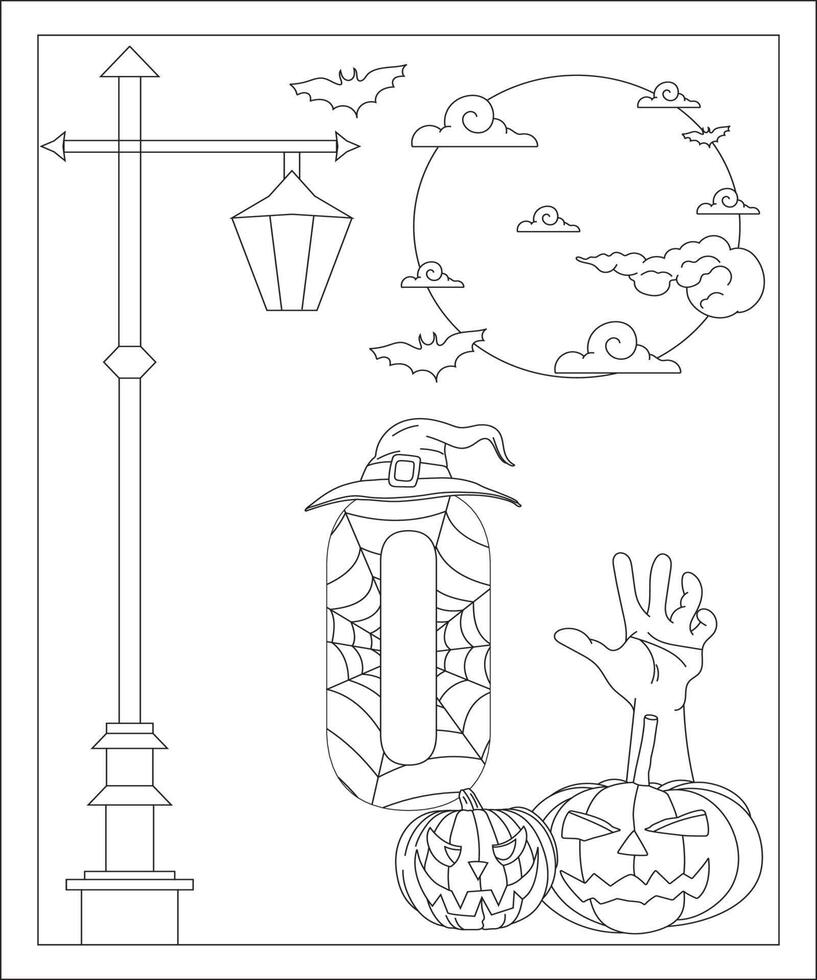 Alphabet-Malseite mit Halloween-Stil. abc-malseite - buchstabe o kostenloser vektor kostenloser vektor