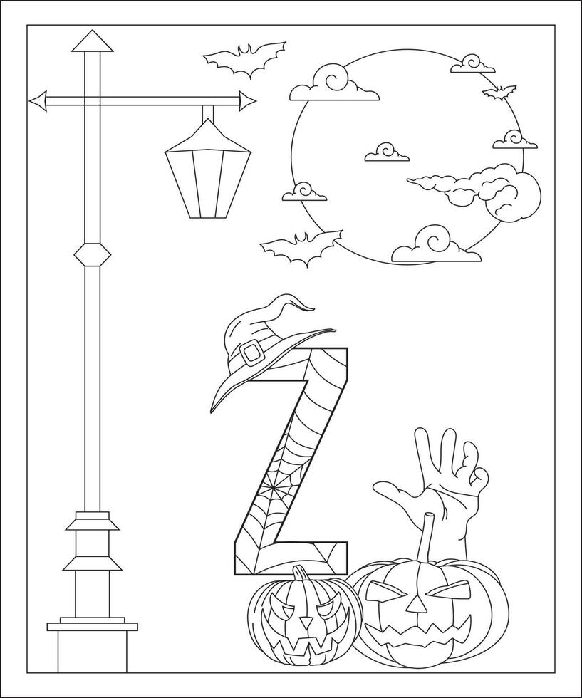 alfabet färg sida med halloween stil. ABC färg sida - brev z fri vektor fri vektor