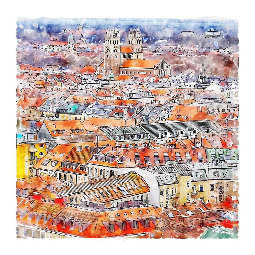 münchen deutschland aquarell skizze handgezeichnete illustration vektor