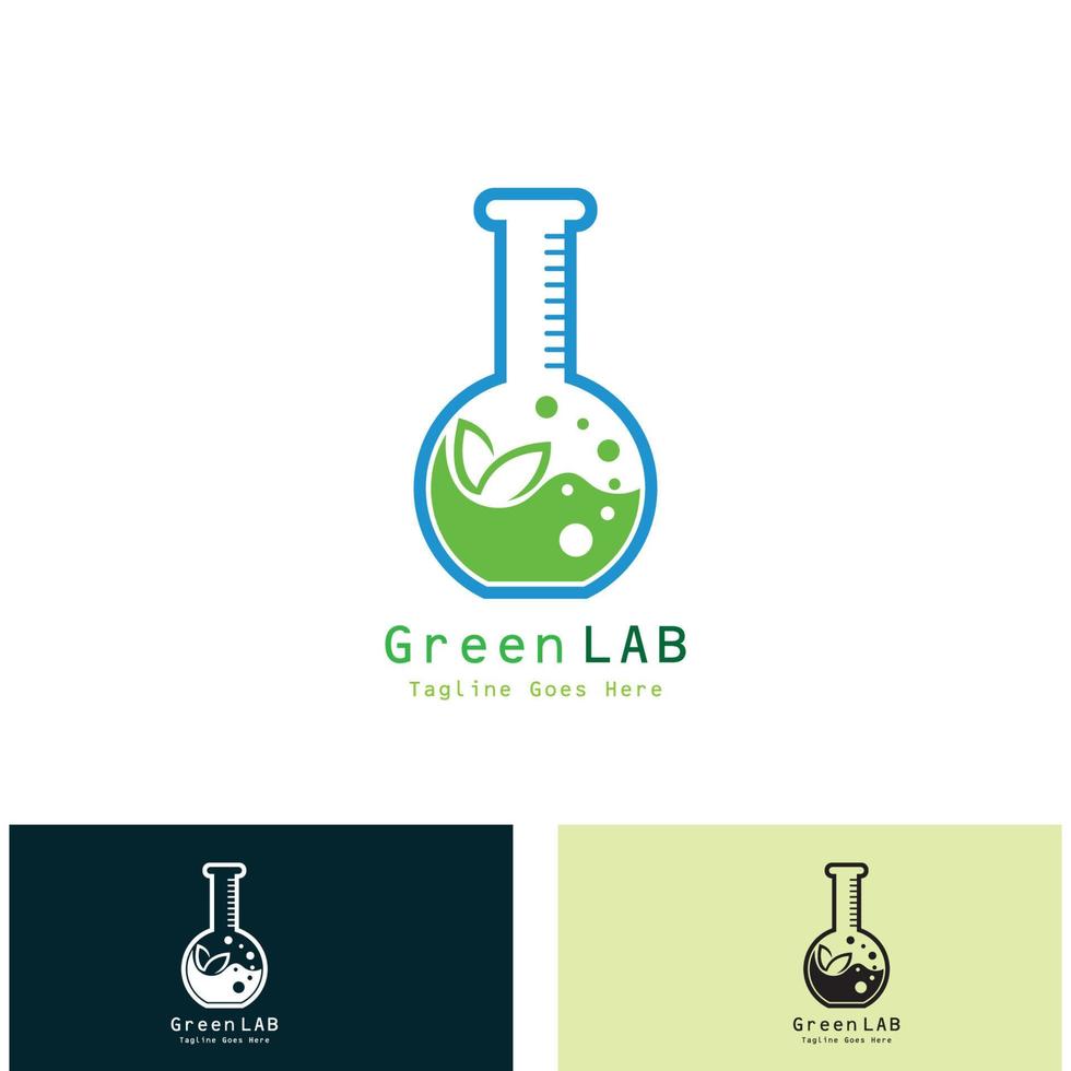 grünes Laborlogo-Designkonzept kreatives Labor mit Blattvektor vektor