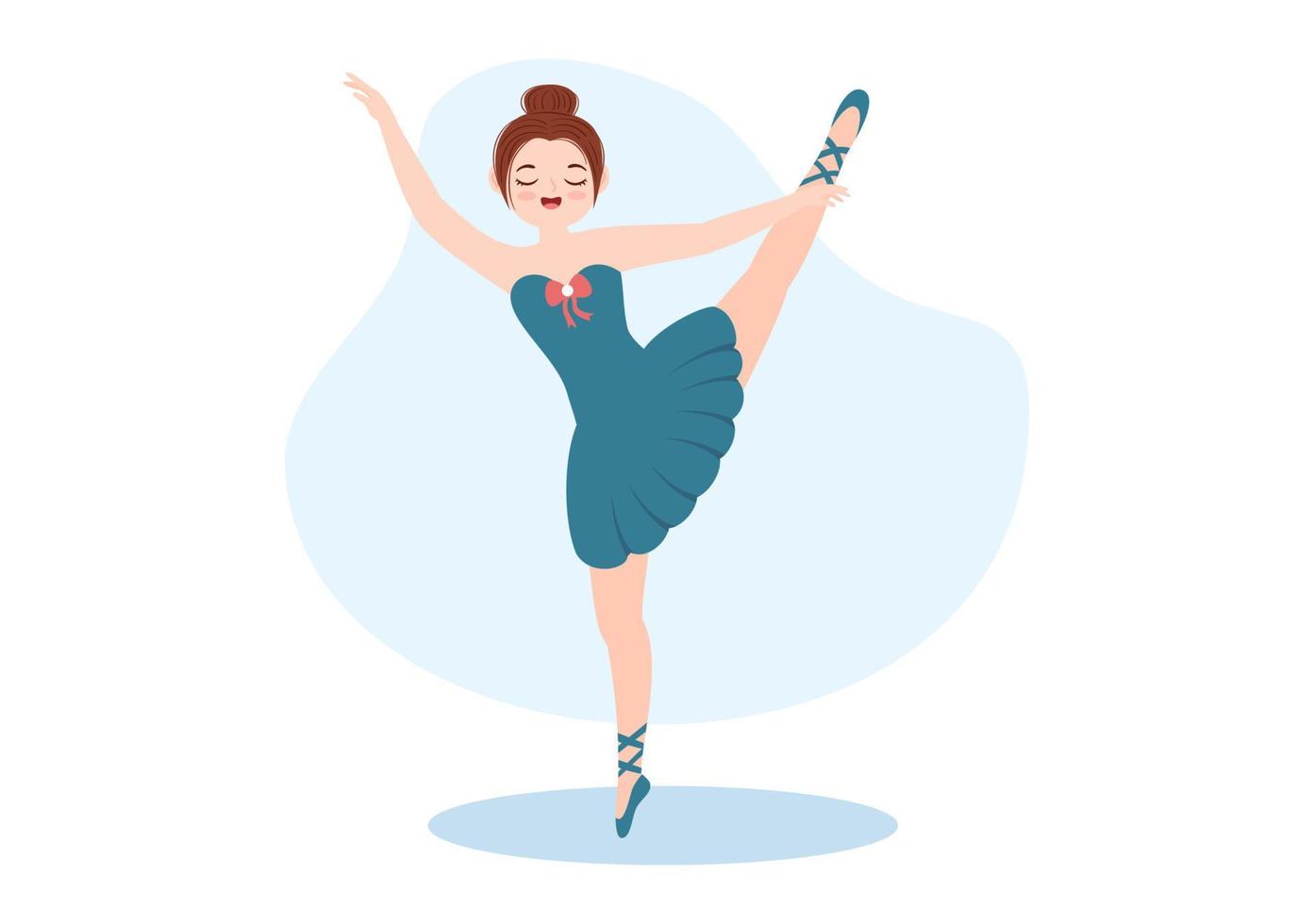 balett mall hand dragen tecknad serie platt illustration kvinna skön ballerina dans bär tutu kostymer på skede design vektor