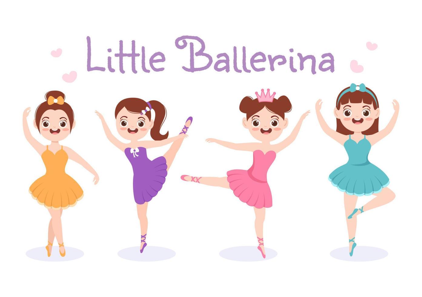 söt liten ballerina mall hand dragen tecknad serie platt illustration kvinna dans bär tutu kostymer på skede design vektor