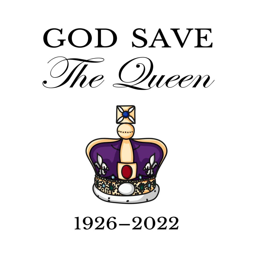 der Tod der Königin. Rip, Gott schütze die Königin. Rest in Peace Poster mit Silhouette von Queen Elizabeth auf Flaggenhintergrund. vektorillustration für ihre majestät auf ihren 96 jahren vektor