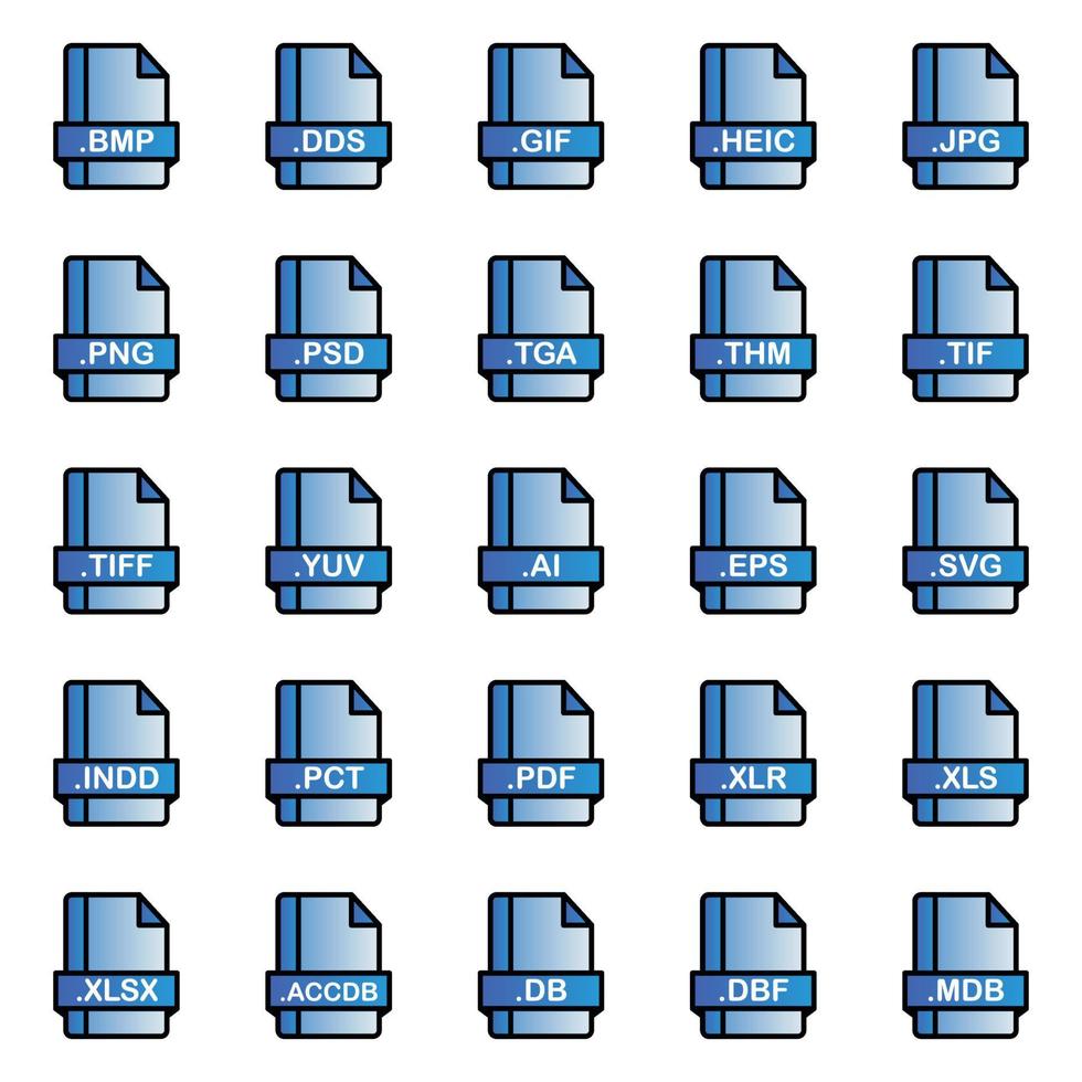 satz von dokumentdateiformaten und etikettensymbolen. Vektor-Illustration. vektor