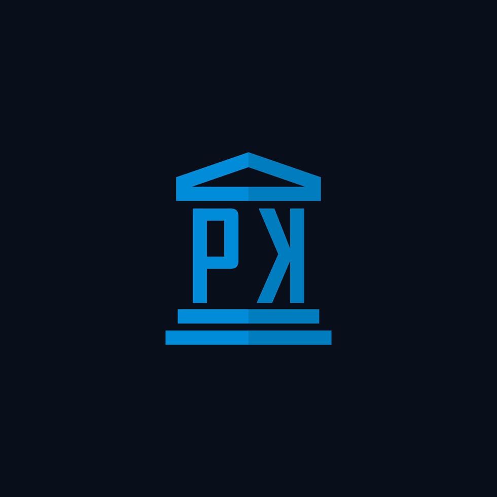 pk anfängliches Logo-Monogramm mit einfachem Gerichtsgebäude-Icon-Design-Vektor vektor