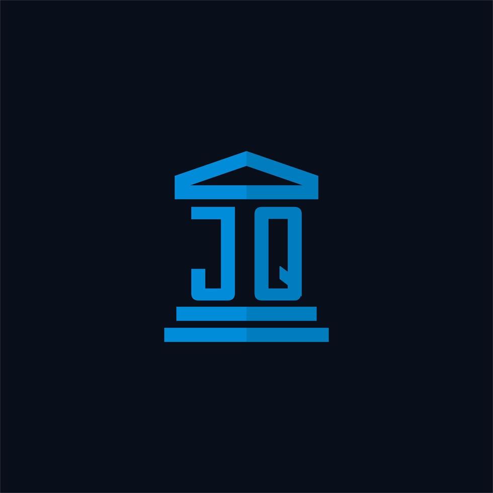 jq första logotyp monogram med enkel tingshus byggnad ikon design vektor