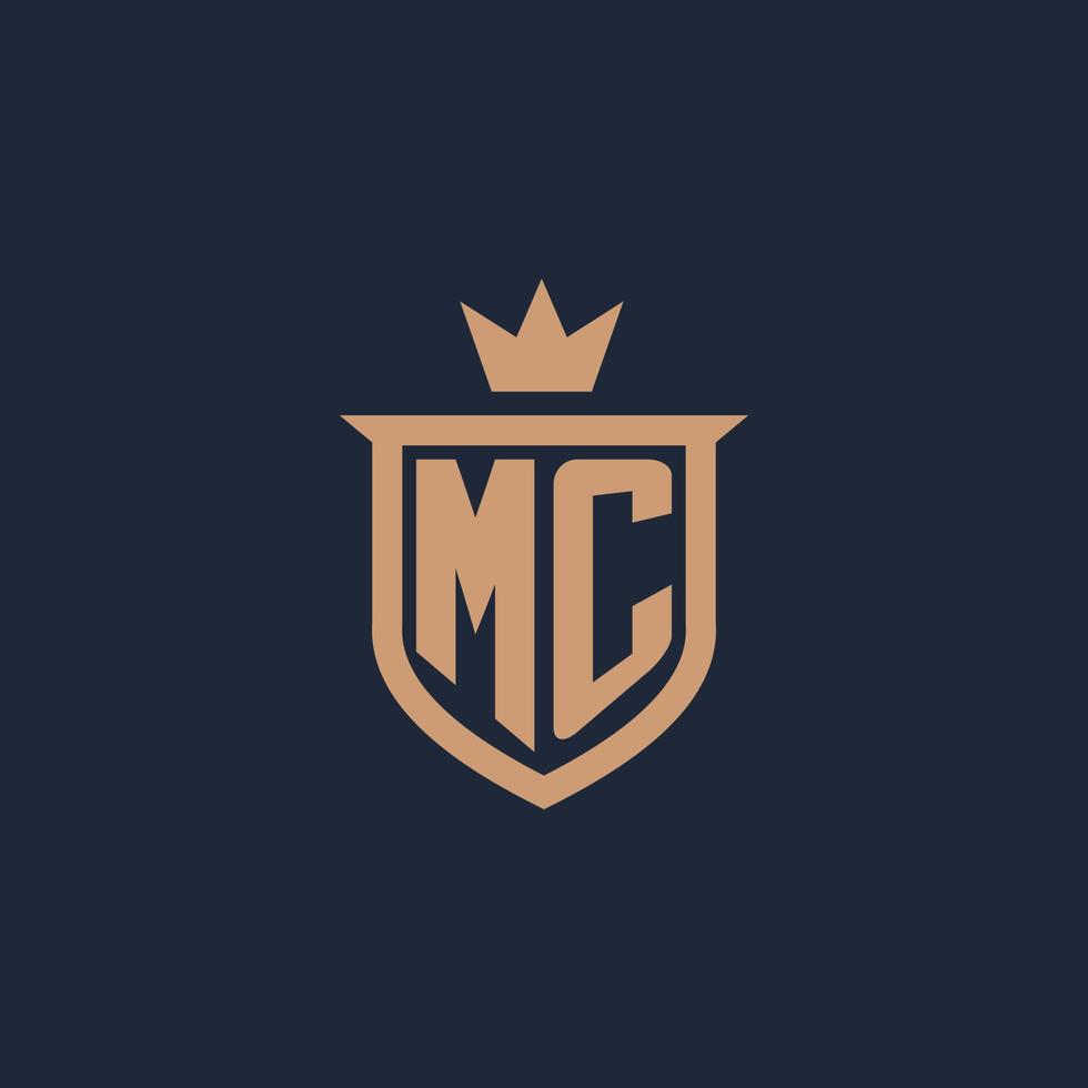 mc monogram första logotyp med skydda och krona stil vektor