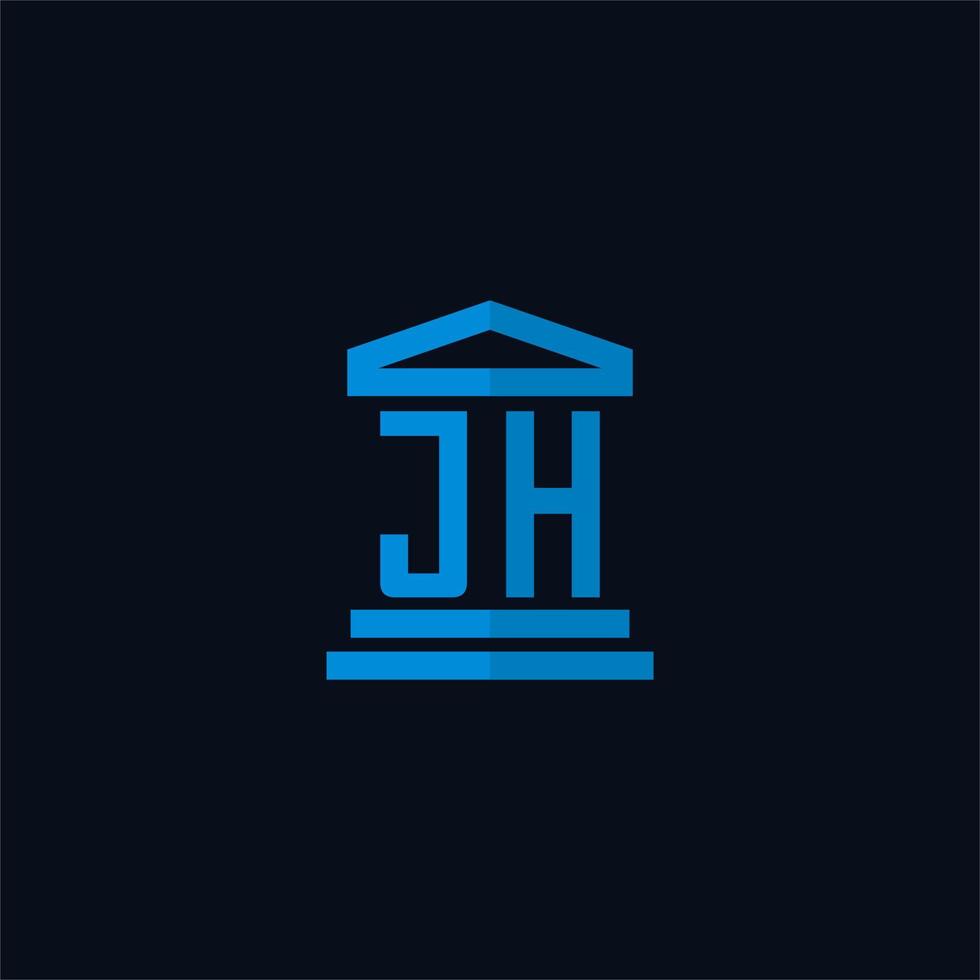 J H första logotyp monogram med enkel tingshus byggnad ikon design vektor
