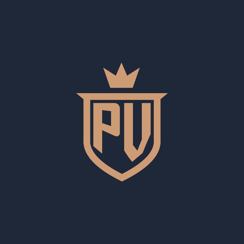 pv monogram första logotyp med skydda och krona stil vektor