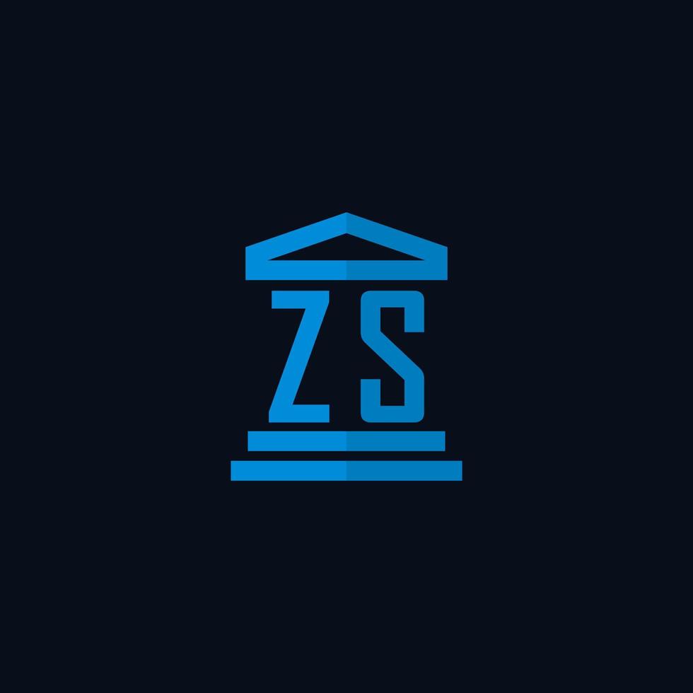 zs anfängliches Logo-Monogramm mit einfachem Gerichtsgebäude-Icon-Design-Vektor vektor