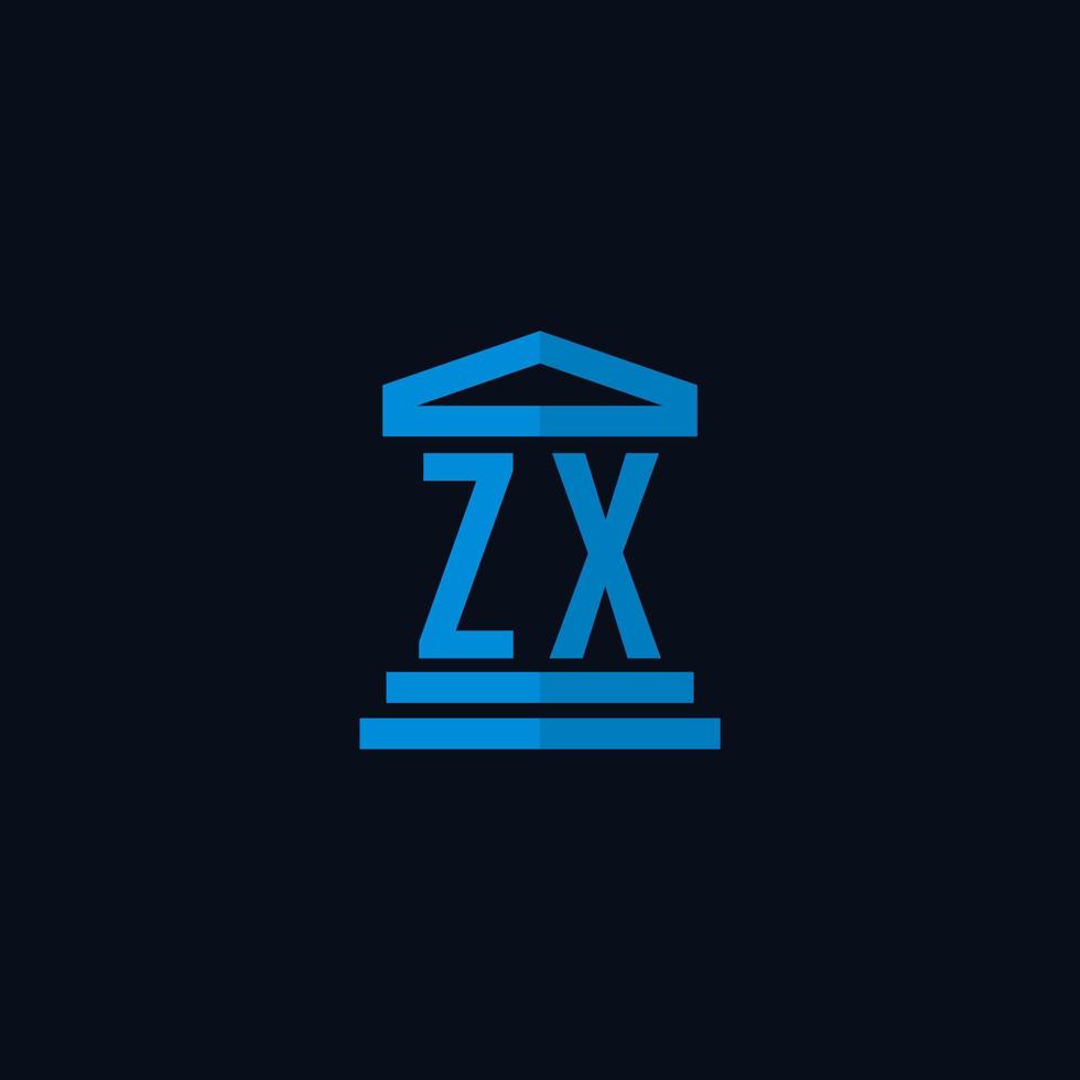 zx första logotyp monogram med enkel tingshus byggnad ikon design vektor