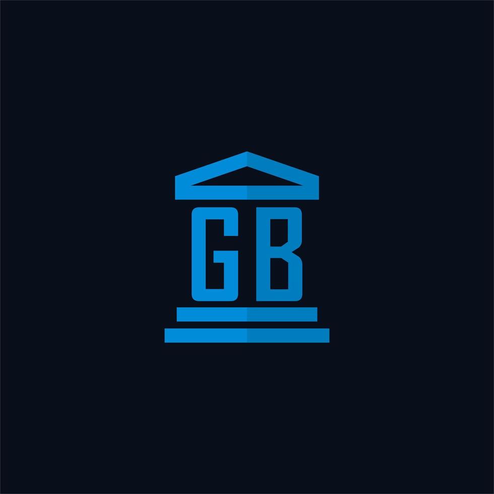 gb första logotyp monogram med enkel tingshus byggnad ikon design vektor